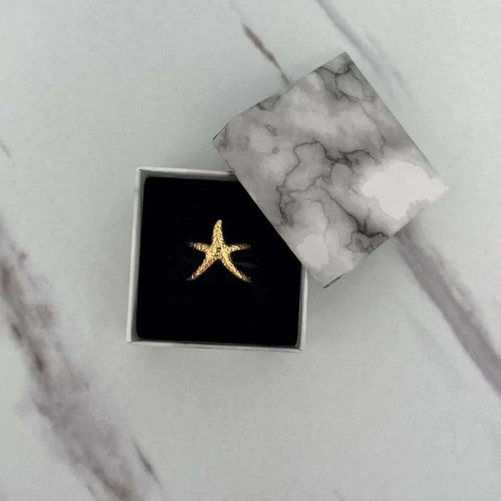 SKU:0080 gold‎ ring gold starfish made of high-quality materials stainless steel